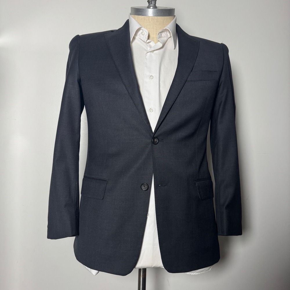Hart Schaffner Marx Blazer Mens 40R Navy Blue‎ Solid Two Button Wool Sport Coat